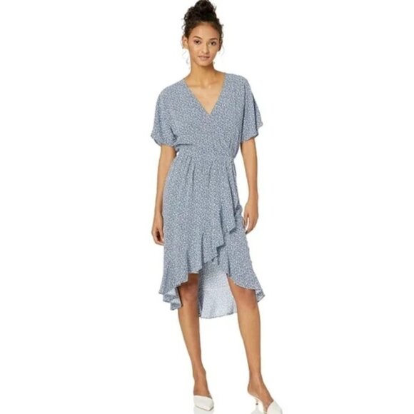 J. Crew Mercantile Blue & White Floral Ruffle Wrap Surplice V-neck Midi Dress - Picture 2 of 13